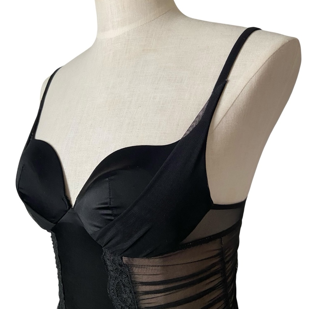 Victoria’s Secret Black Nude Sheer Mesh Nylon Lace Lingerie Bustier Teddy 34B - Picture 2 of 16